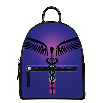 7 Chakras Caduceus Print Leather Backpack