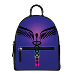 7 Chakras Caduceus Print Leather Backpack