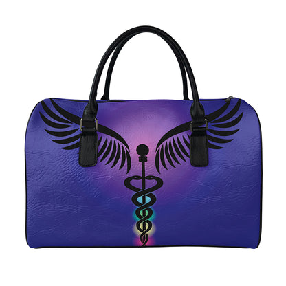 7 Chakras Caduceus Print Leather Duffle Bag