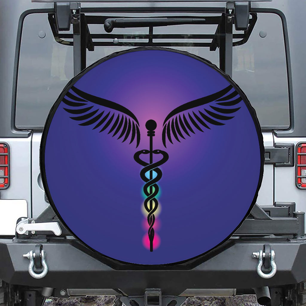 7 Chakras Caduceus Print Leather Spare Tire Cover