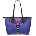 7 Chakras Caduceus Print Leather Tote Bag With Zipper