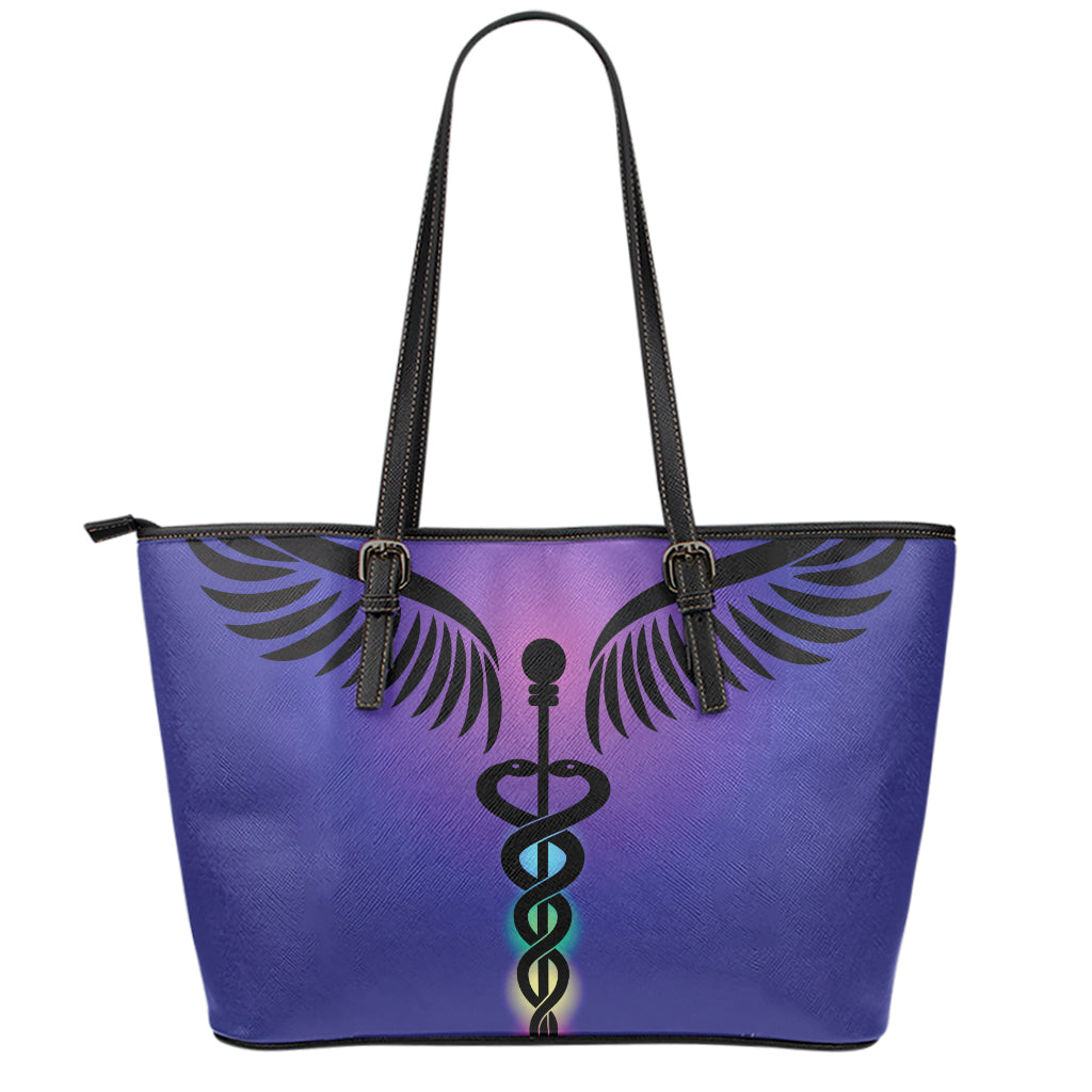 7 Chakras Caduceus Print Leather Tote Bag