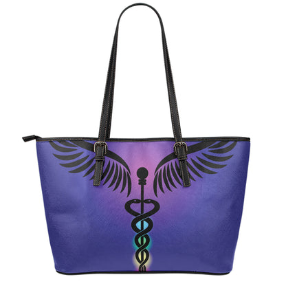 7 Chakras Caduceus Print Leather Tote Bag