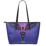 7 Chakras Caduceus Print Leather Tote Bag