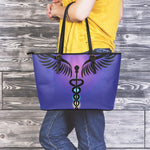 7 Chakras Caduceus Print Leather Tote Bag