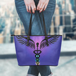 7 Chakras Caduceus Print Leather Tote Bag