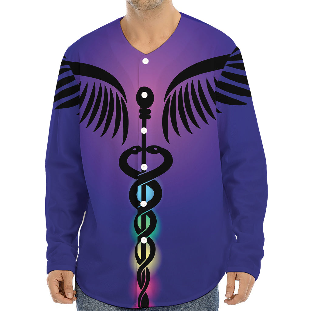 7 Chakras Caduceus Print Long Sleeve Baseball Jersey