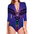7 Chakras Caduceus Print Long Sleeve Swimsuit