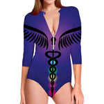 7 Chakras Caduceus Print Long Sleeve Swimsuit