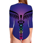 7 Chakras Caduceus Print Long Sleeve Swimsuit