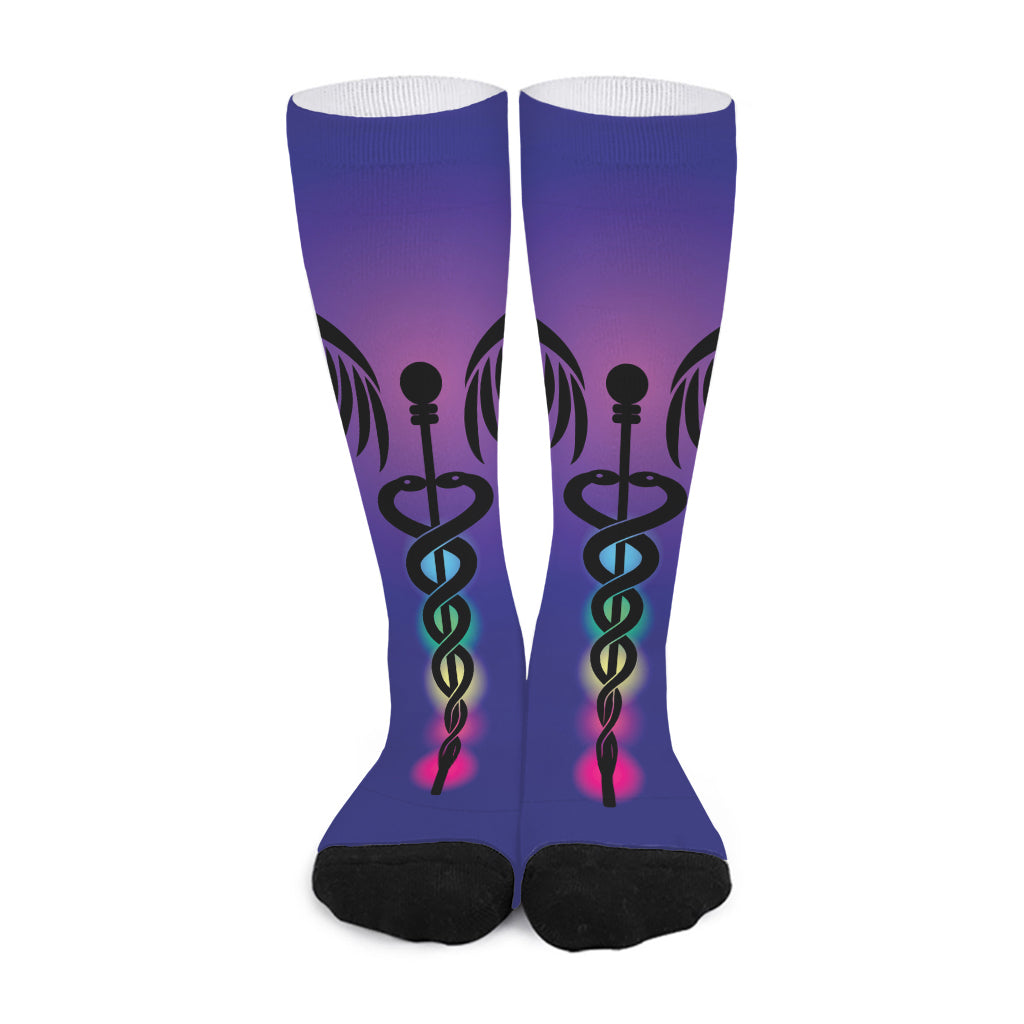 7 Chakras Caduceus Print Long Socks