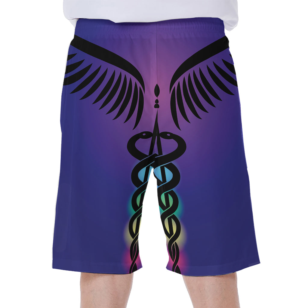 7 Chakras Caduceus Print Men's Beach Shorts