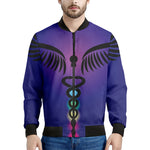 7 Chakras Caduceus Print Men's Bomber Jacket