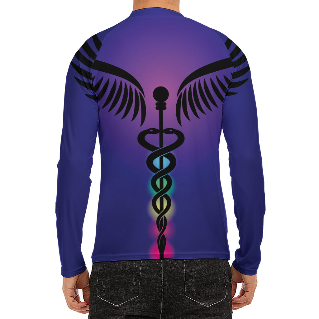 7 Chakras Caduceus Print Men's Long Sleeve Rash Guard
