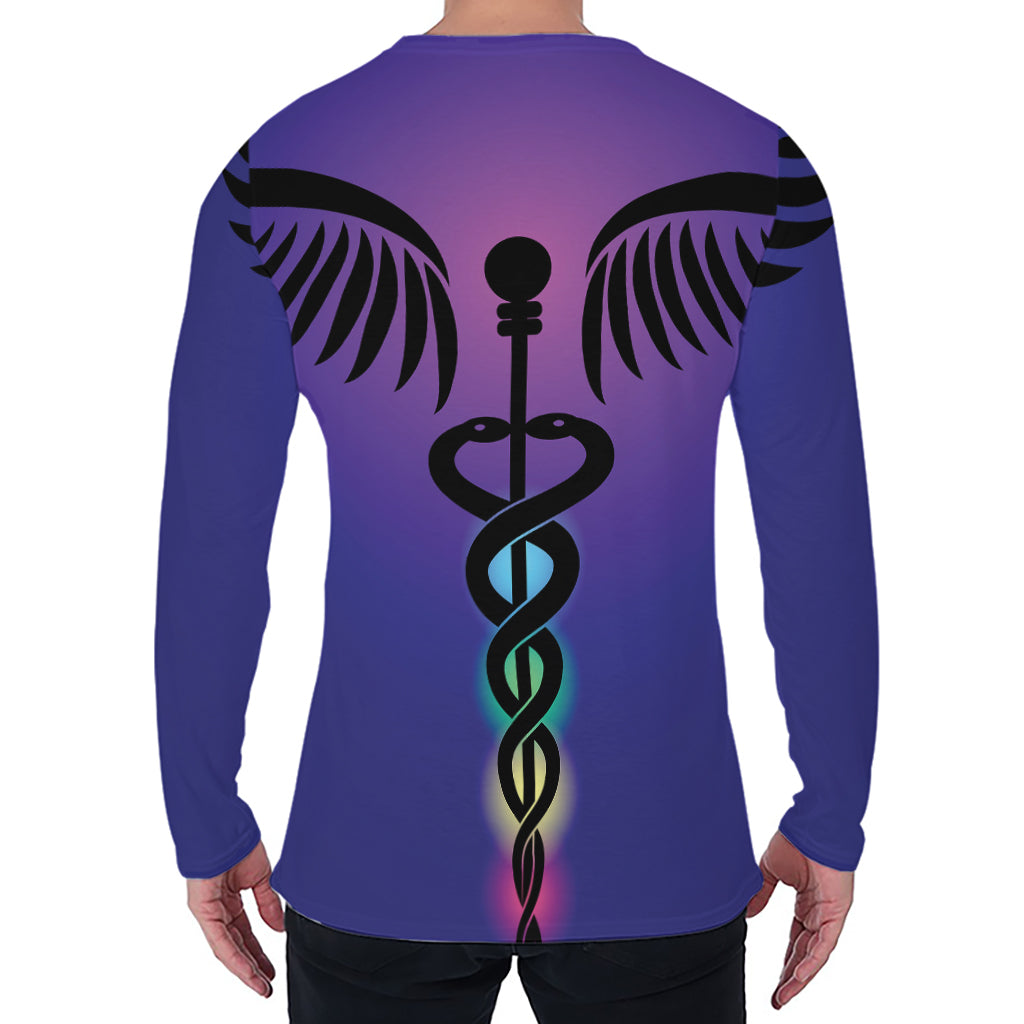 7 Chakras Caduceus Print Men's Long Sleeve T-Shirt