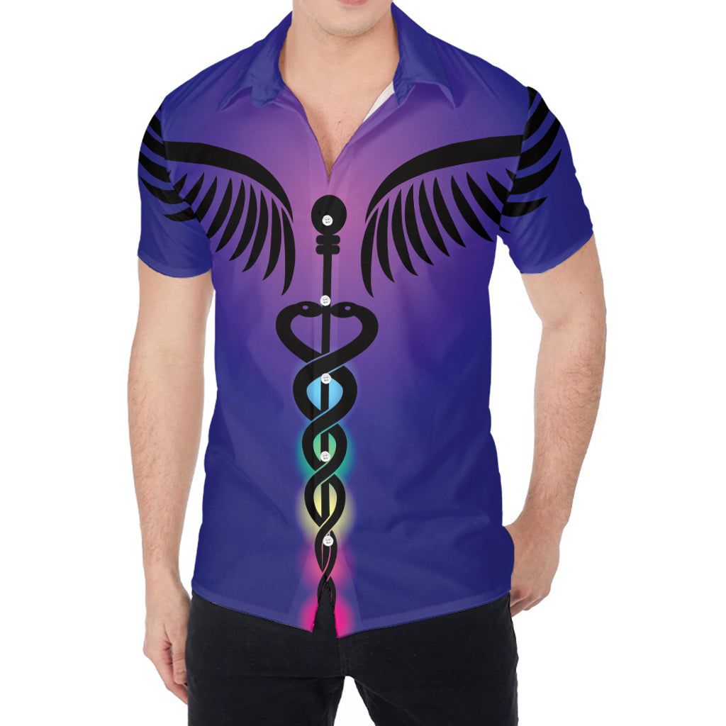 7 Chakras Caduceus Print Men's Shirt