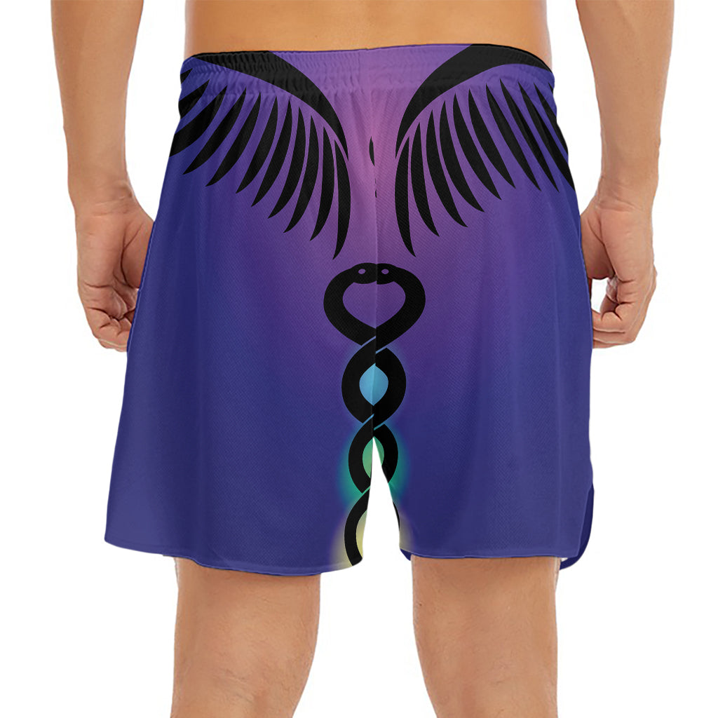 7 Chakras Caduceus Print Men's Split Running Shorts