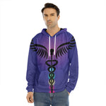 7 Chakras Caduceus Print Men's Velvet Pullover Hoodie