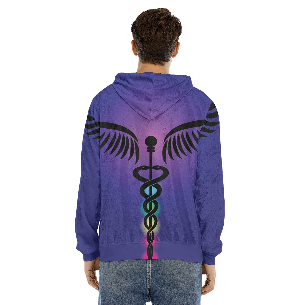 7 Chakras Caduceus Print Men's Velvet Pullover Hoodie