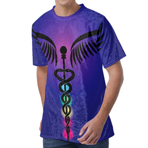 7 Chakras Caduceus Print Men's Velvet T-Shirt