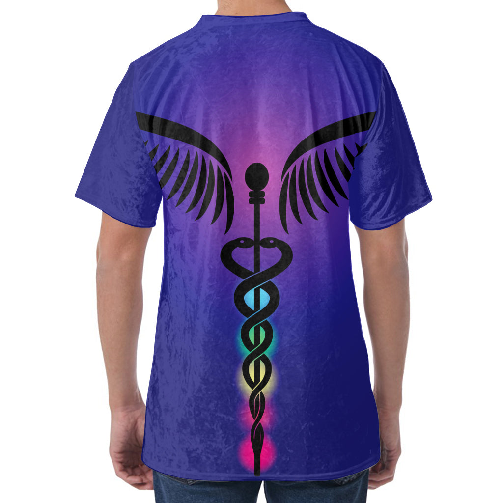 7 Chakras Caduceus Print Men's Velvet T-Shirt