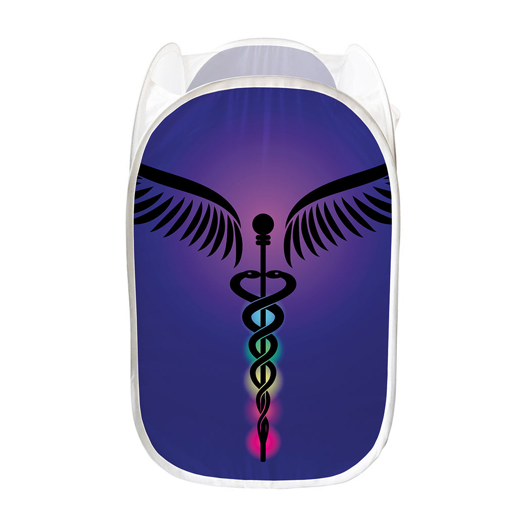 7 Chakras Caduceus Print Mesh Laundry Hamper