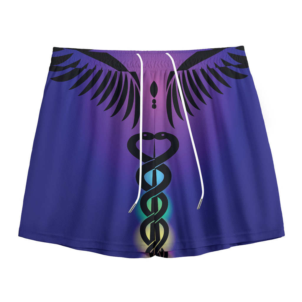 7 Chakras Caduceus Print Mesh Shorts
