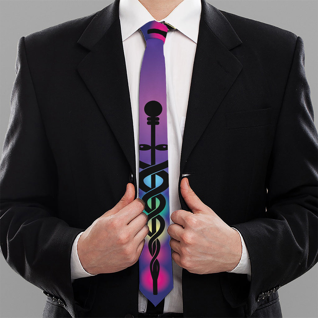 7 Chakras Caduceus Print Necktie