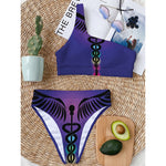 7 Chakras Caduceus Print One Shoulder Bikini Top