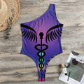 7 Chakras Caduceus Print One Shoulder Bodysuit