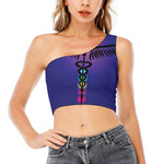 7 Chakras Caduceus Print One Shoulder Crop Top