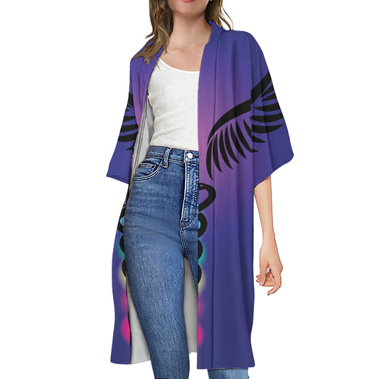 7 Chakras Caduceus Print Open Front Beach Cover Up