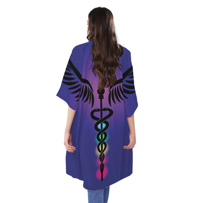 7 Chakras Caduceus Print Open Front Beach Cover Up