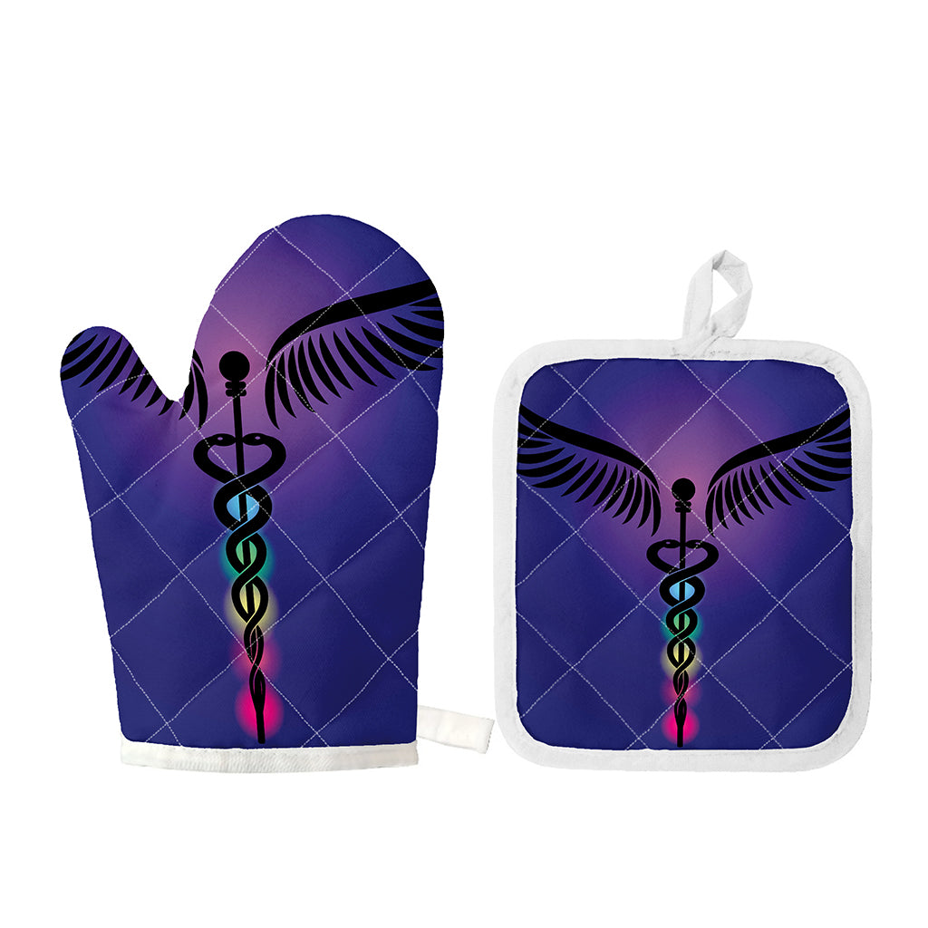 7 Chakras Caduceus Print Oven Mitt And Pot Holder Set