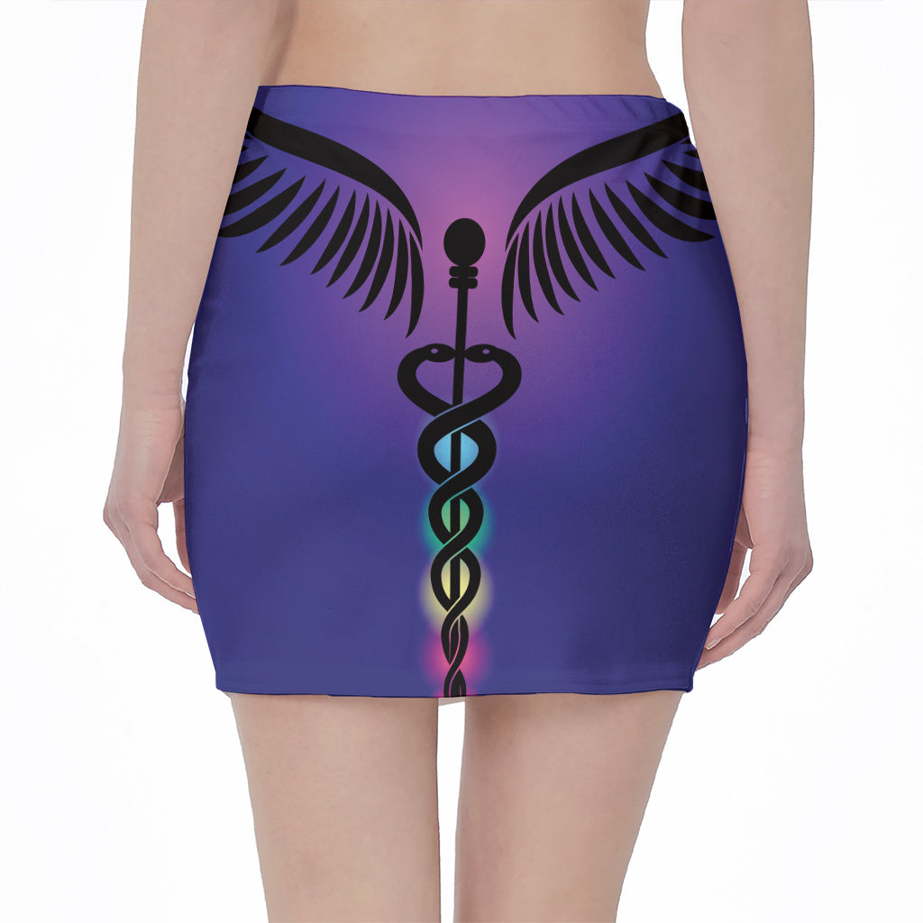 7 Chakras Caduceus Print Pencil Mini Skirt