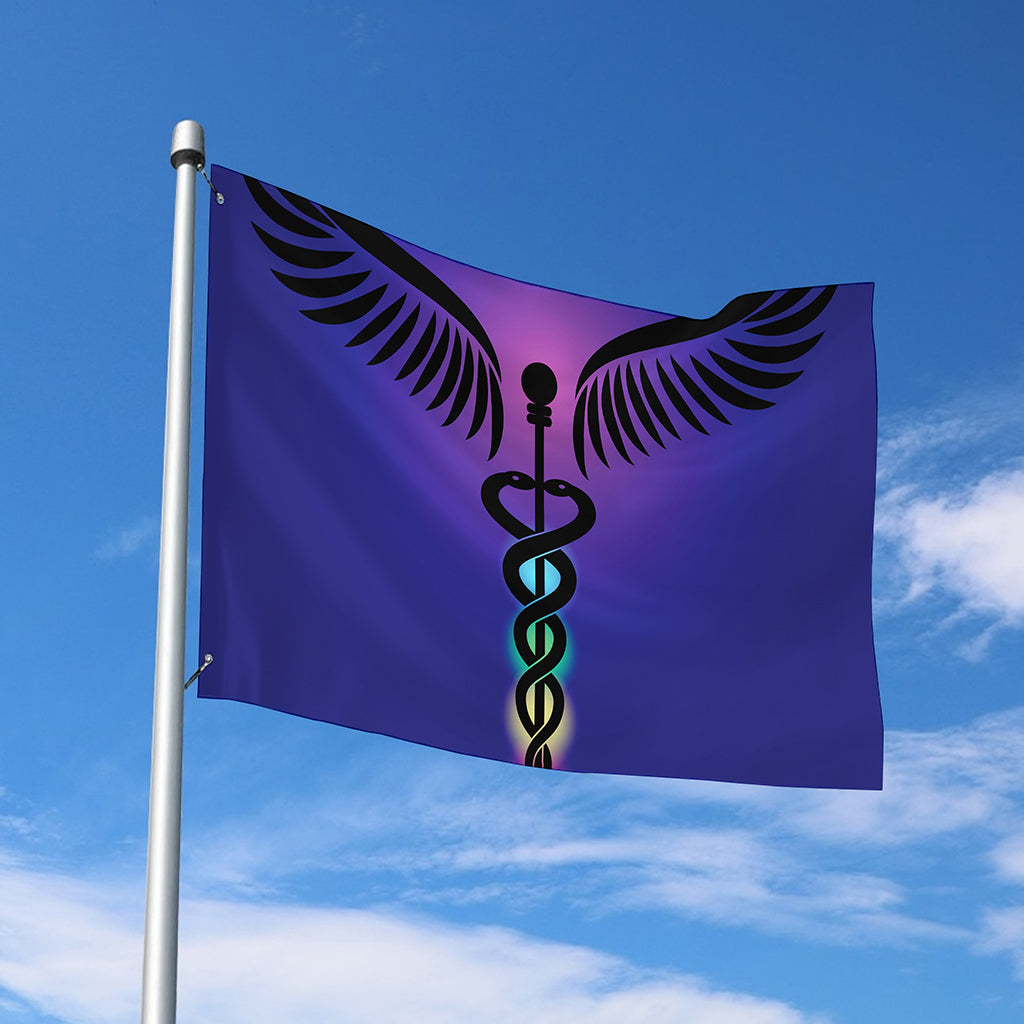 7 Chakras Caduceus Print Polyester Flag