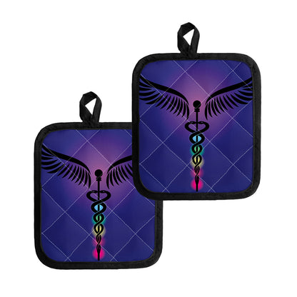 7 Chakras Caduceus Print Pot Holders