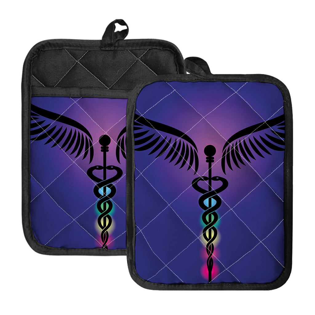 7 Chakras Caduceus Print Pot Holders With Pocket