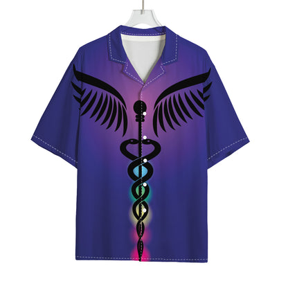 7 Chakras Caduceus Print Rayon Hawaiian Shirt