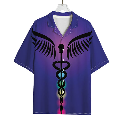 7 Chakras Caduceus Print Rayon Hawaiian Shirt