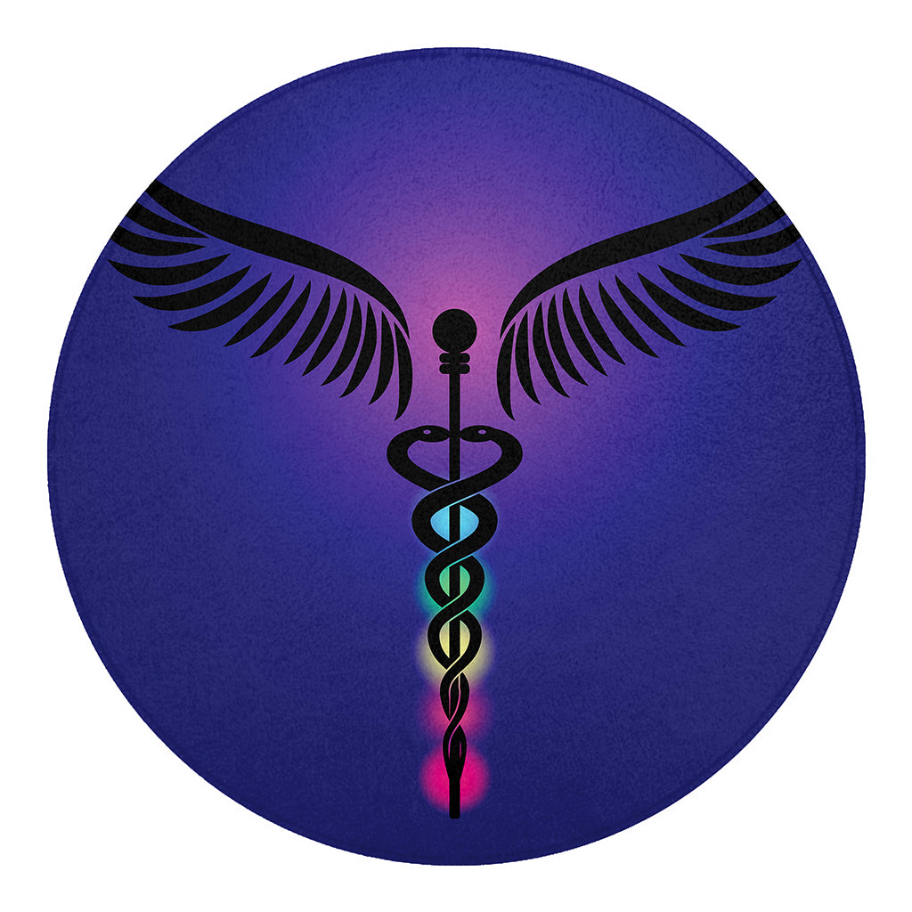 7 Chakras Caduceus Print Round Blanket