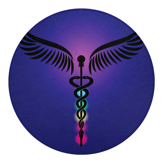 7 Chakras Caduceus Print Round Blanket