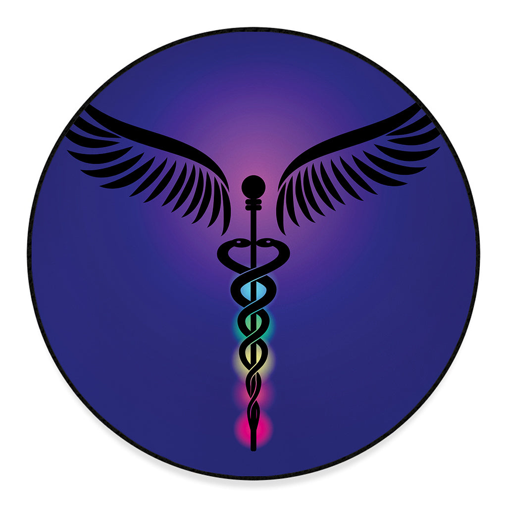 7 Chakras Caduceus Print Round Floor Mat