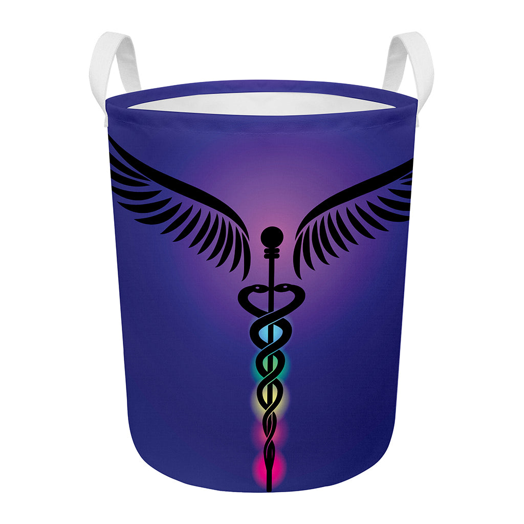 7 Chakras Caduceus Print Round Laundry Basket