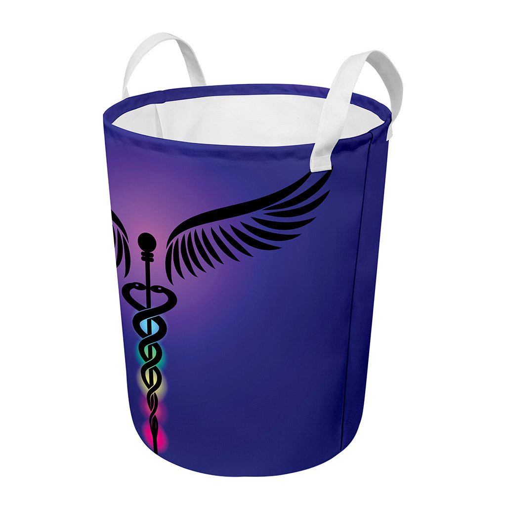 7 Chakras Caduceus Print Round Laundry Basket