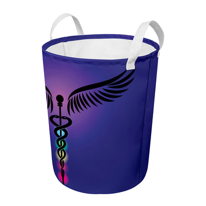 7 Chakras Caduceus Print Round Laundry Basket
