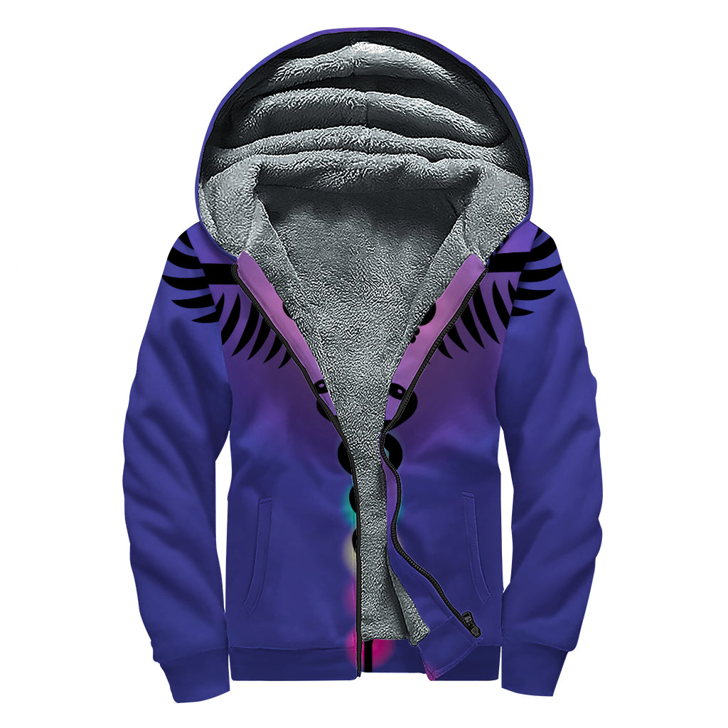 7 Chakras Caduceus Print Sherpa Lined Zip Up Hoodie