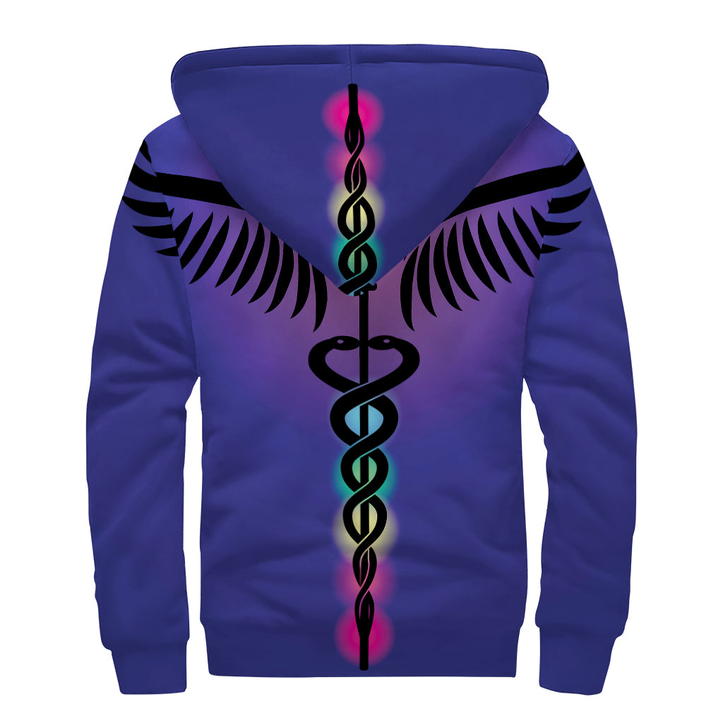 7 Chakras Caduceus Print Sherpa Lined Zip Up Hoodie