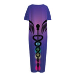 7 Chakras Caduceus Print Short Sleeve Long Nightdress