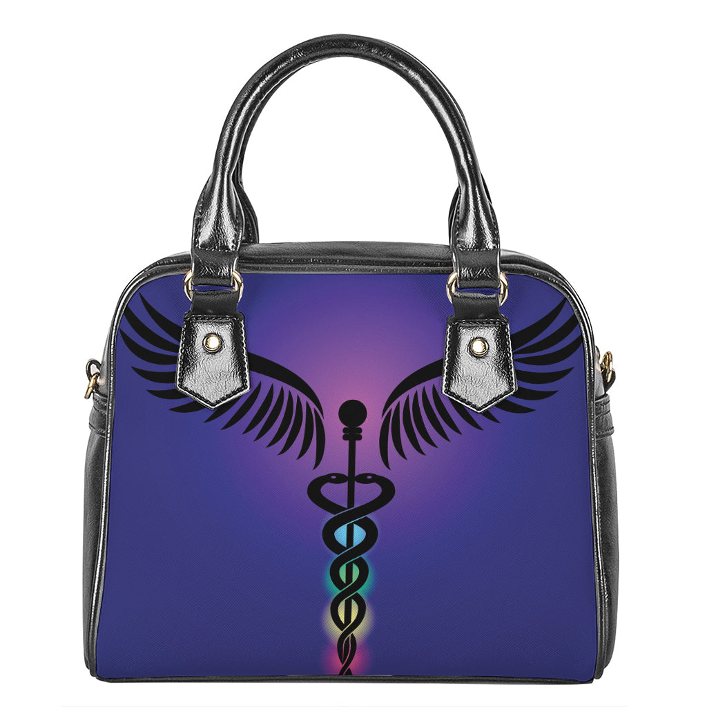 7 Chakras Caduceus Print Shoulder Handbag